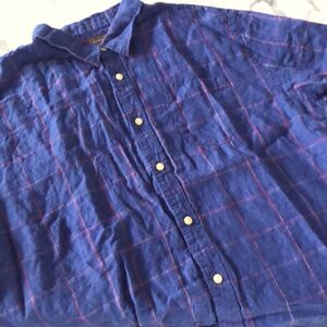 Jachs Linen Windowpane Short Sleeve Burttn Up Mens XXL